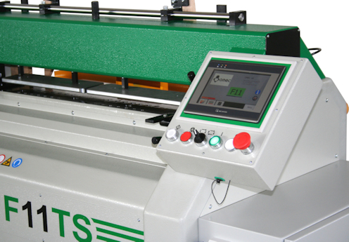 OMEC F11TS automatic CNC dovetail machine with 7-inch touchscreen control panel and dual-speed spindle technology